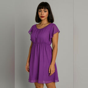Purple Chiffon Flutter Sleeve Dress – Size Medium